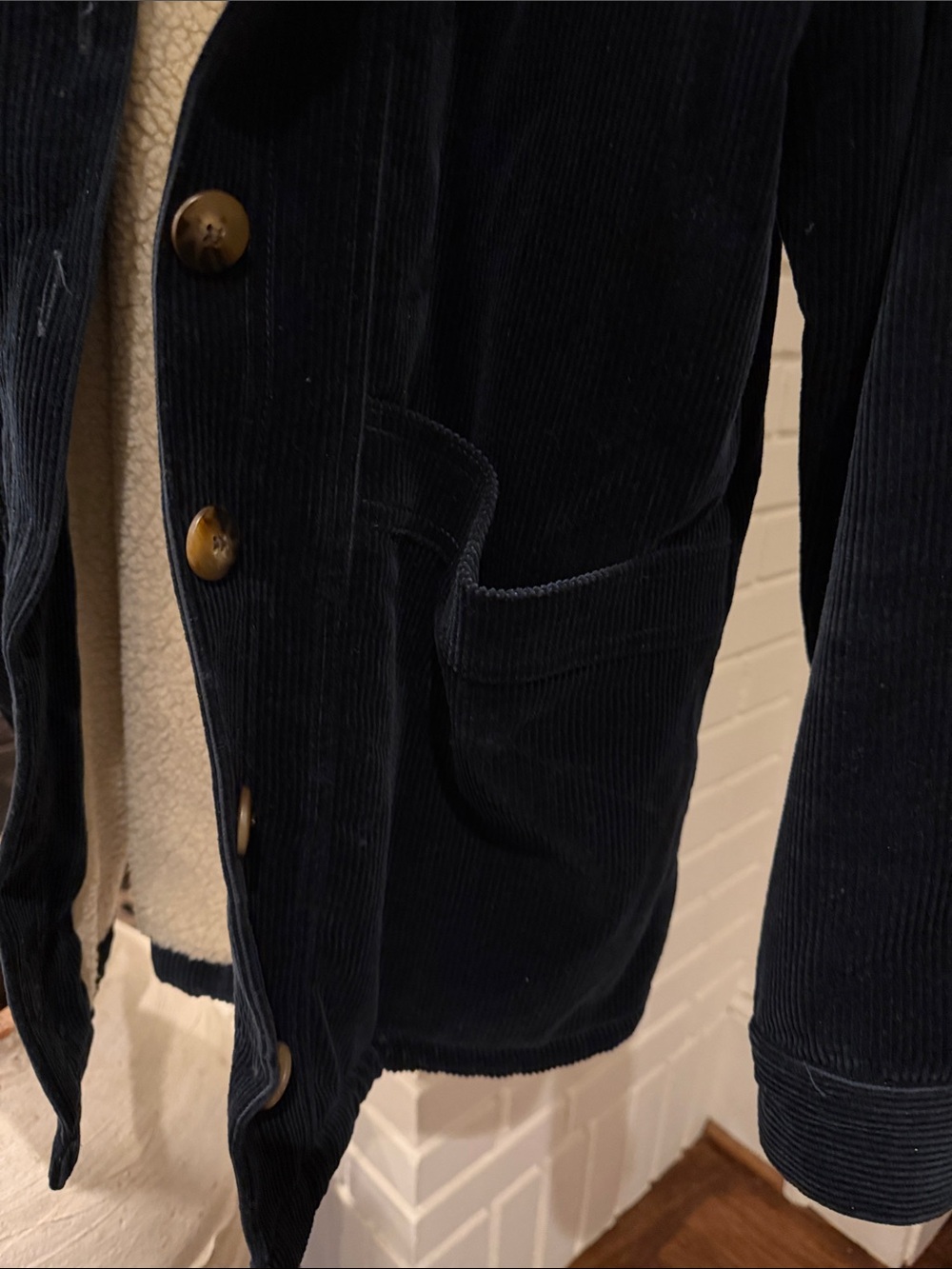 Sezane Navy Corduroy Sherpa-Lined Bomber - Picture 3 of 9
